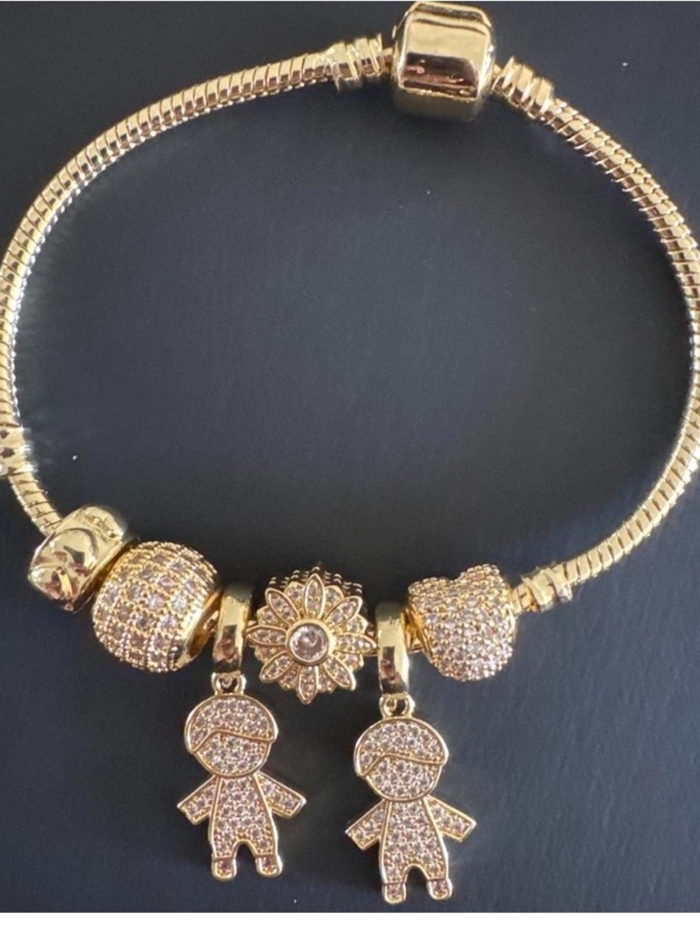 Gold-Plated Flower & Children Charm Bracelet